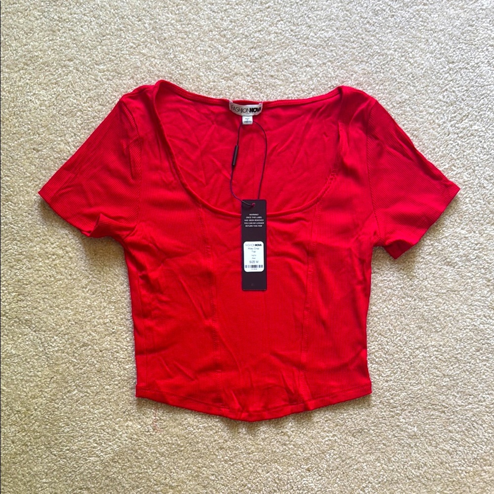 Fashion Nova Red Fitted Crop T-Shirt Short Sleeve